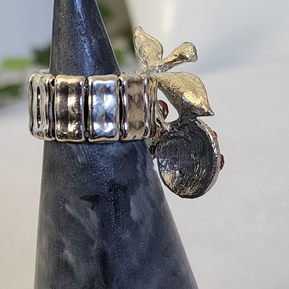 Silver Red Crystal Cherry Stretchy Ring - Picture 5 of 7